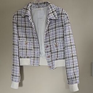 Mango Purple 🟣 Black and White Tweed Blazer